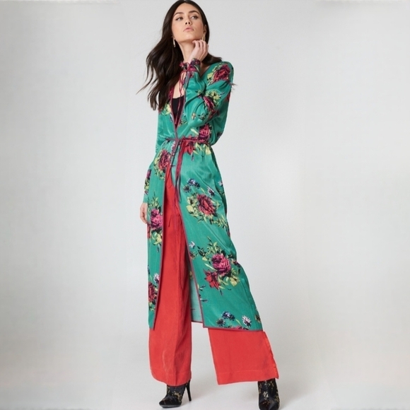 Free People Teal Floral Kimono Robe - Picture 1 of 6